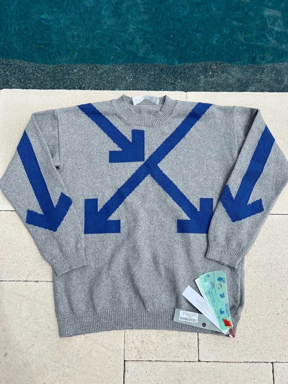 OFF WHITE Twisted Arrows Knit Sweater Men's Medium Paloma Blue Designer New Tags